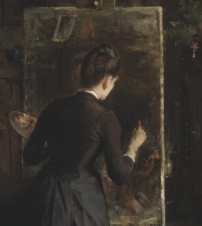 La artista danesa Bertha Wegmann pintando un&nbsp;retrato