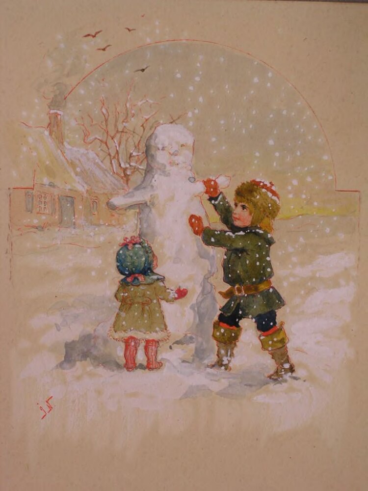 Muñeco de nieve y dos&nbsp;niños